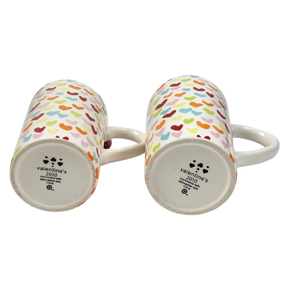 Target Valentine 2010 Heart Mugs Set of 2 Multicolor 3D Heart Rim Accent Ceramic